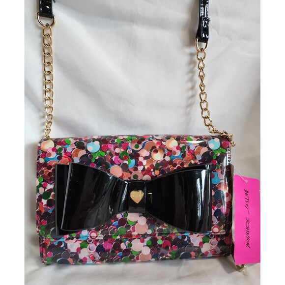 NWT Betsey Johnson Crossbody Rainbow Xodanie Handbag Purse Patent Leather Bow - Picture 1 of 14